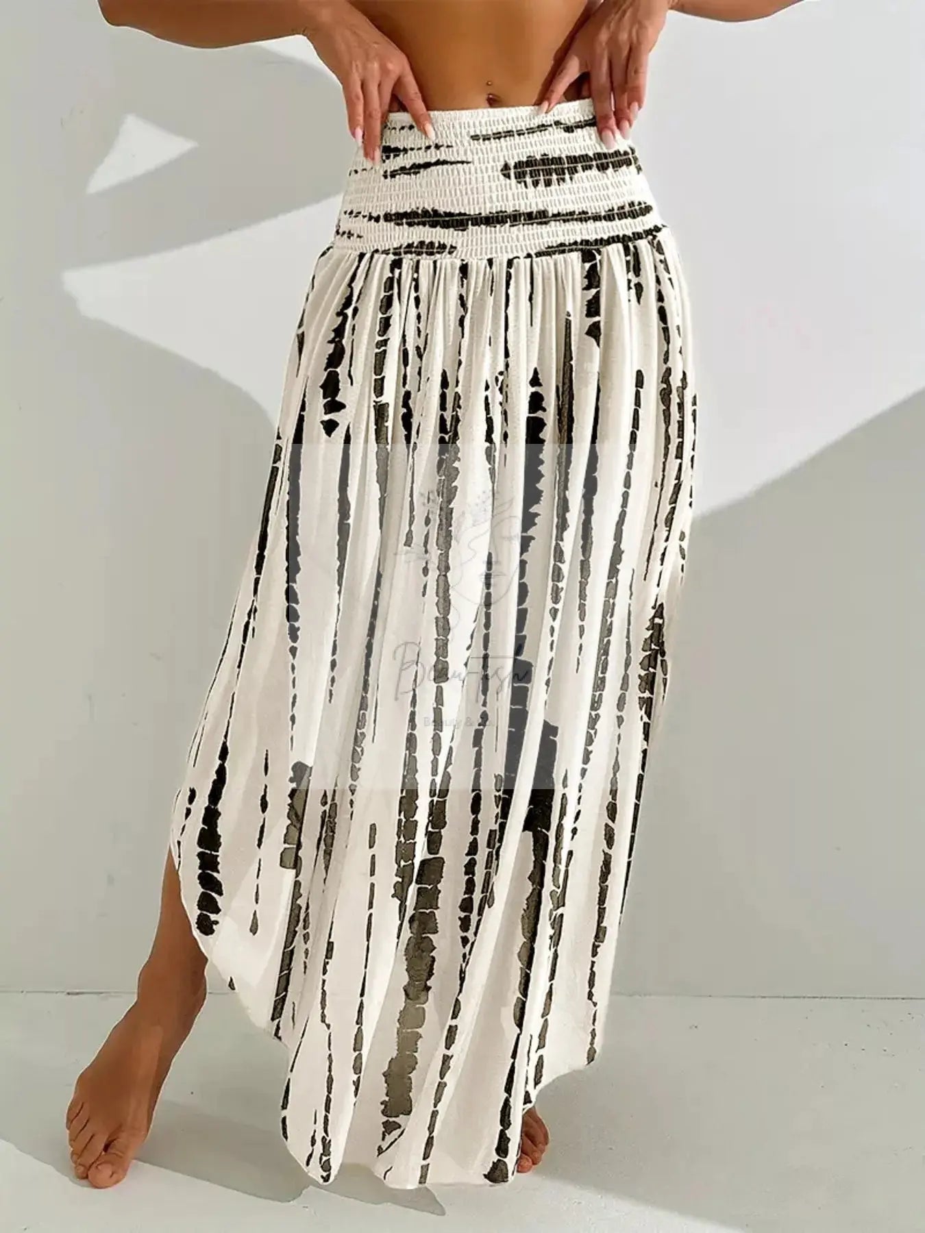 Smocked Asymmetrical Hem Skirt