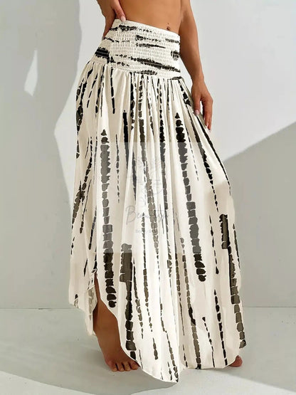 Smocked Asymmetrical Hem Skirt