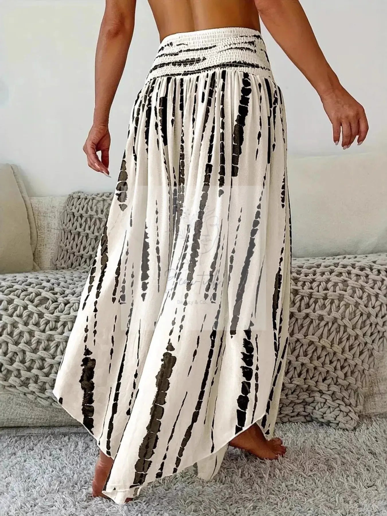 Smocked Asymmetrical Hem Skirt