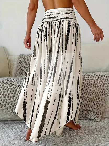 Smocked Asymmetrical Hem Skirt
