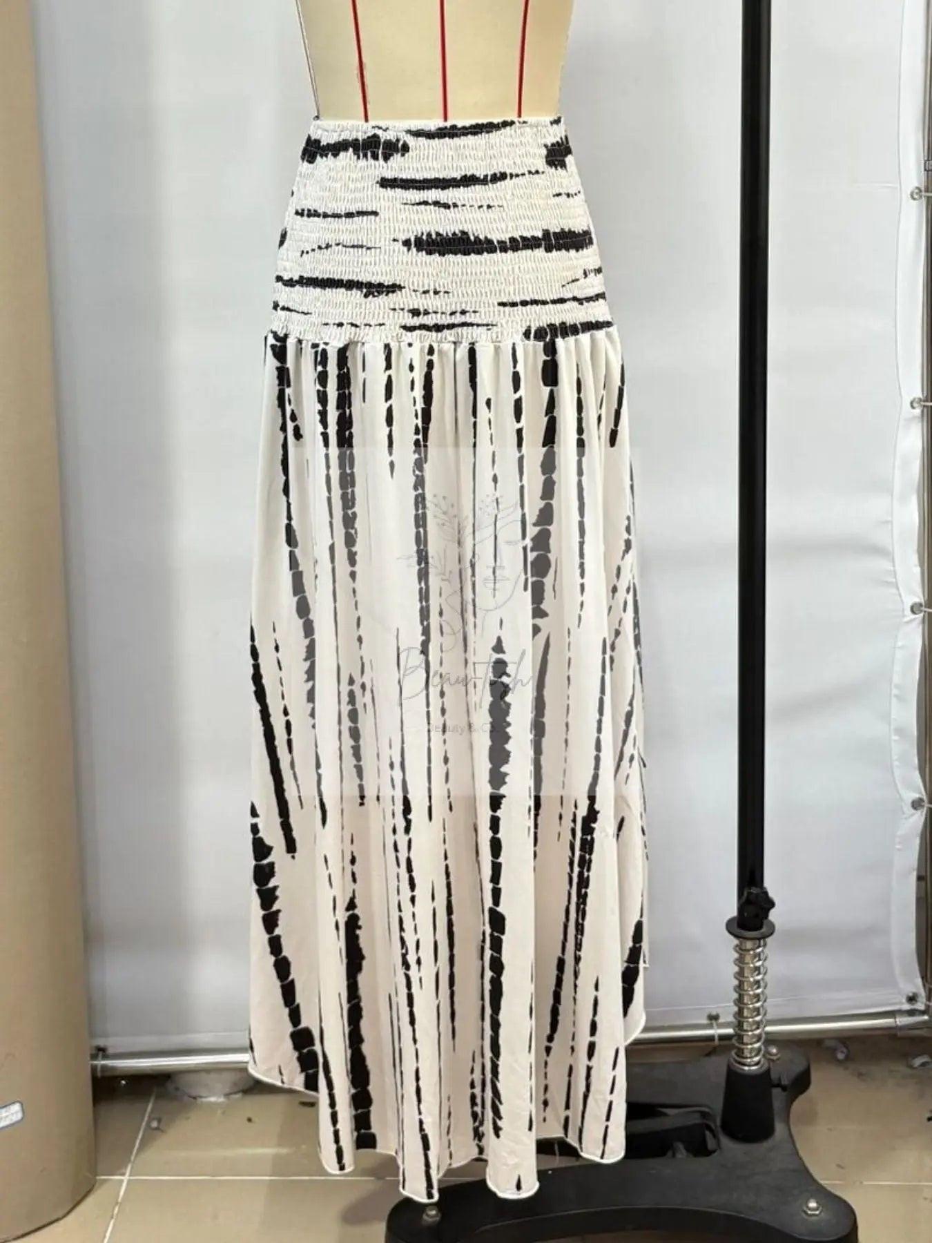 Smocked Asymmetrical Hem Skirt