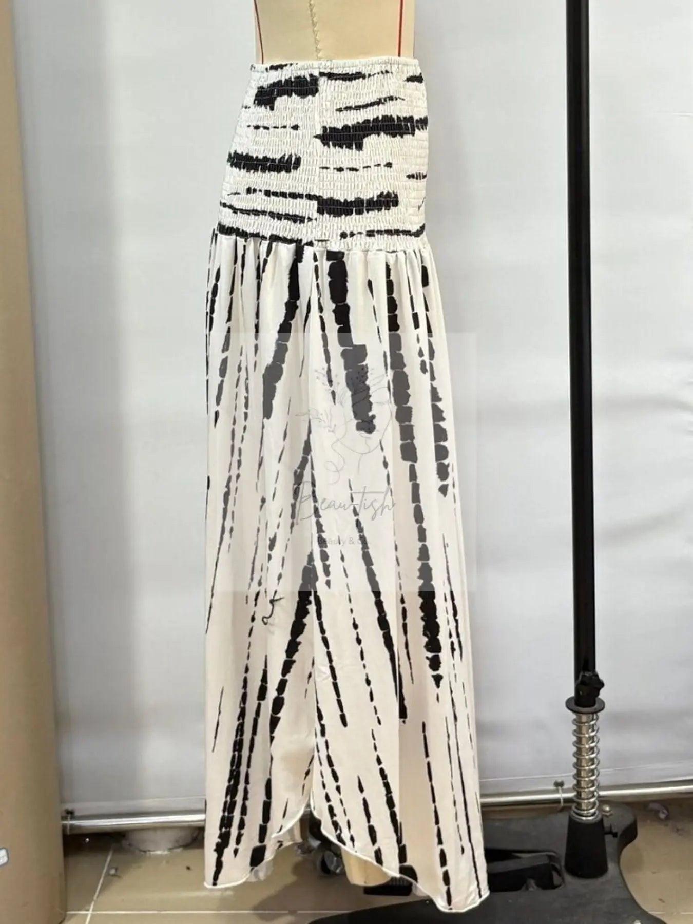 Smocked Asymmetrical Hem Skirt