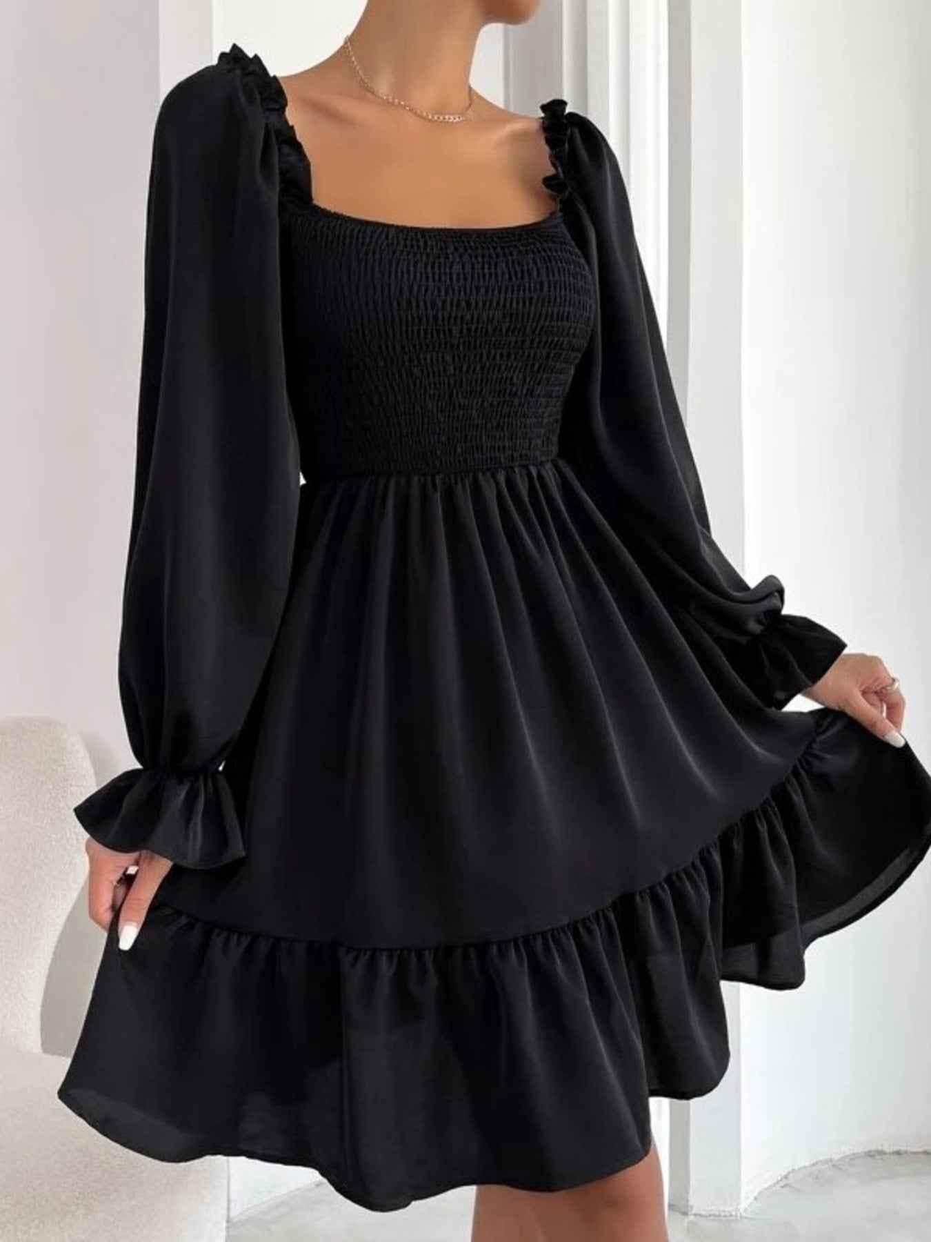 Smocked Flounce Sleeve Mini Dress