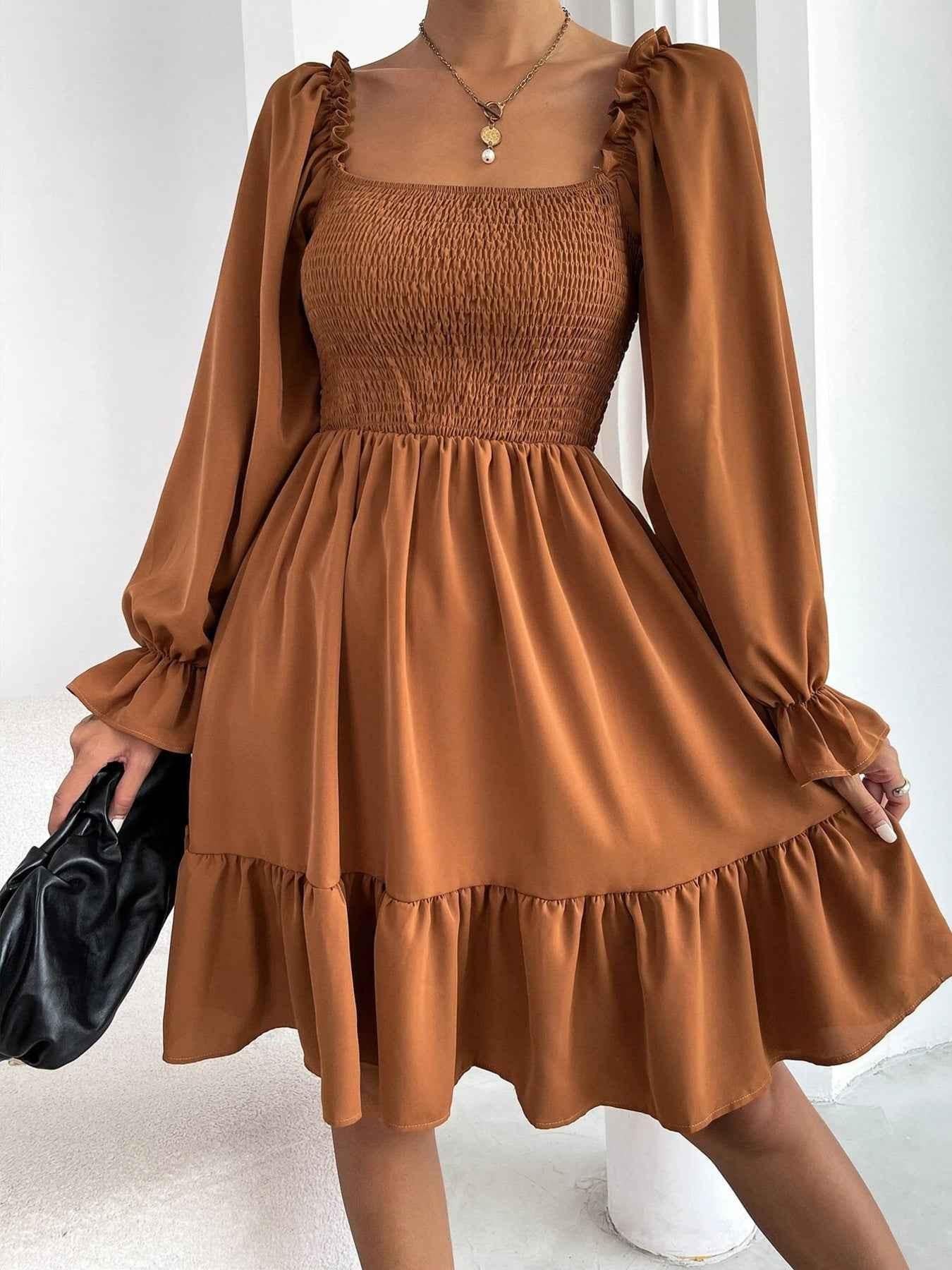 Smocked Flounce Sleeve Mini Dress