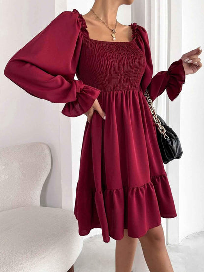Smocked Flounce Sleeve Mini Dress