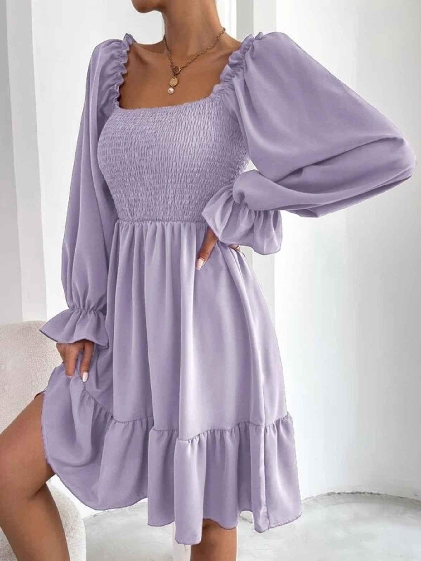 Smocked Flounce Sleeve Mini Dress