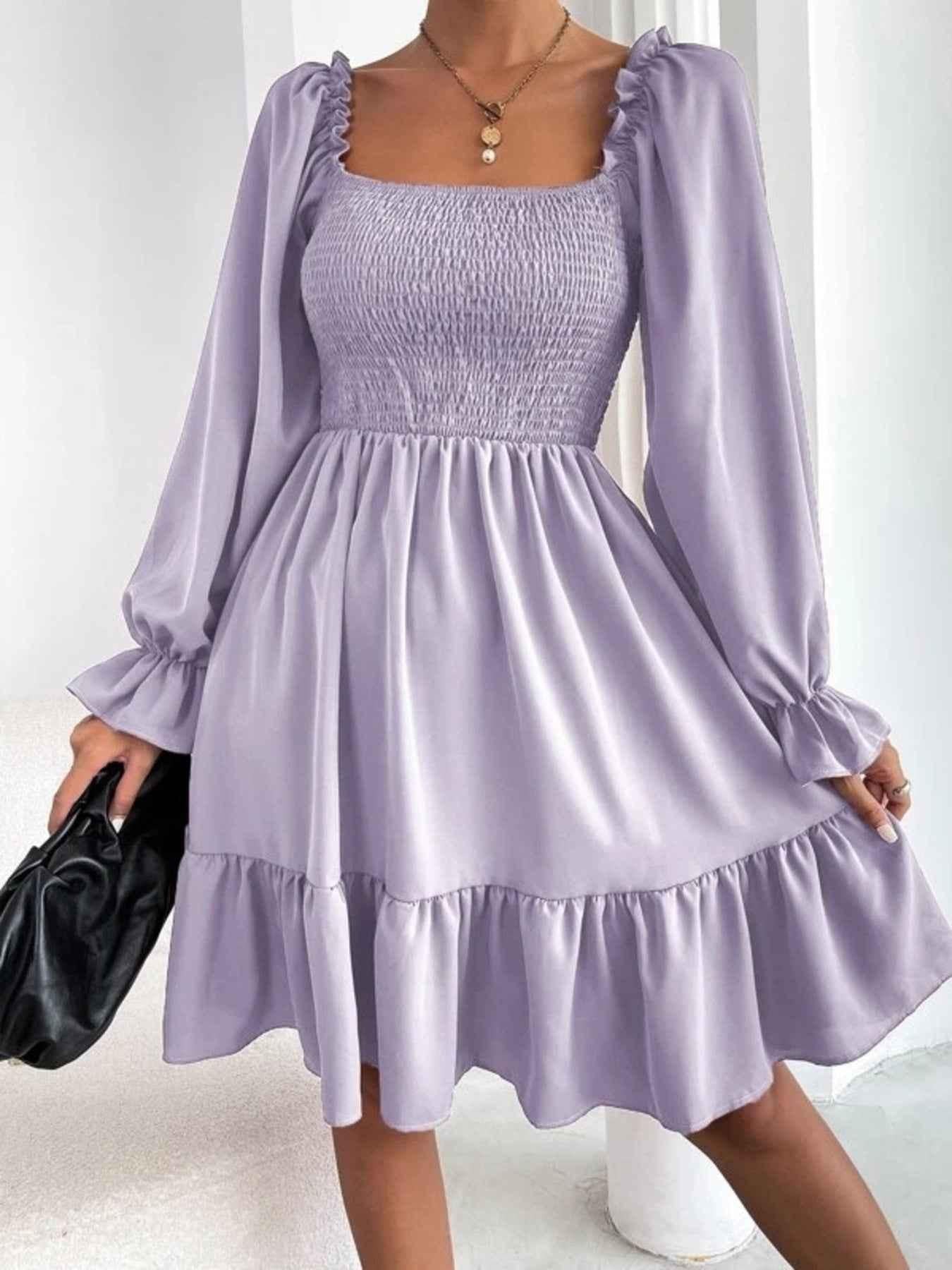 Smocked Flounce Sleeve Mini Dress