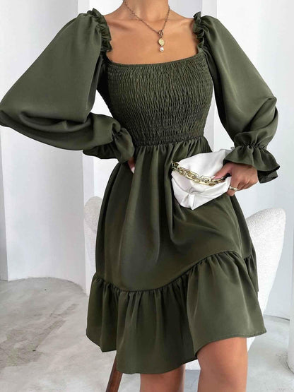 Smocked Flounce Sleeve Mini Dress