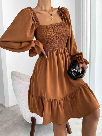 Smocked Flounce Sleeve Mini Dress