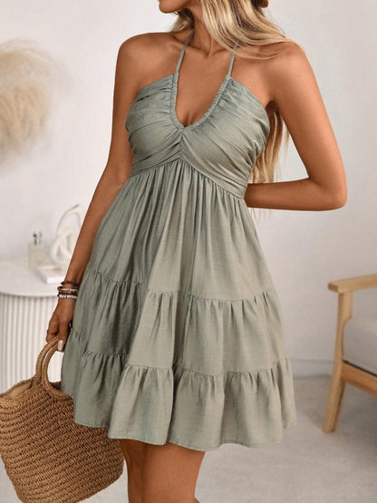 Smocked Halter Neck Tiered Dress