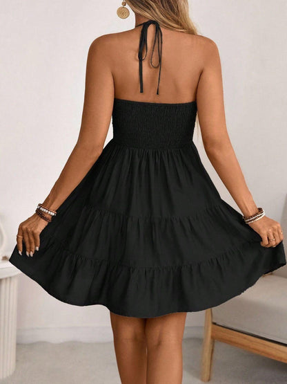 Smocked Halter Neck Tiered Dress
