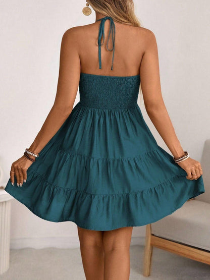 Smocked Halter Neck Tiered Dress