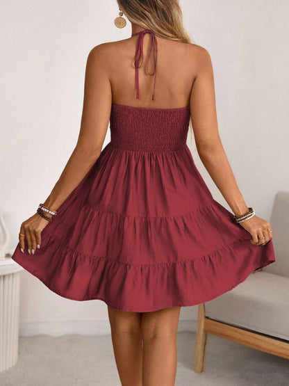 Smocked Halter Neck Tiered Dress