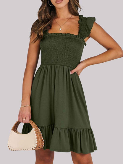 Smocked Ruffle Hem Mini Dress