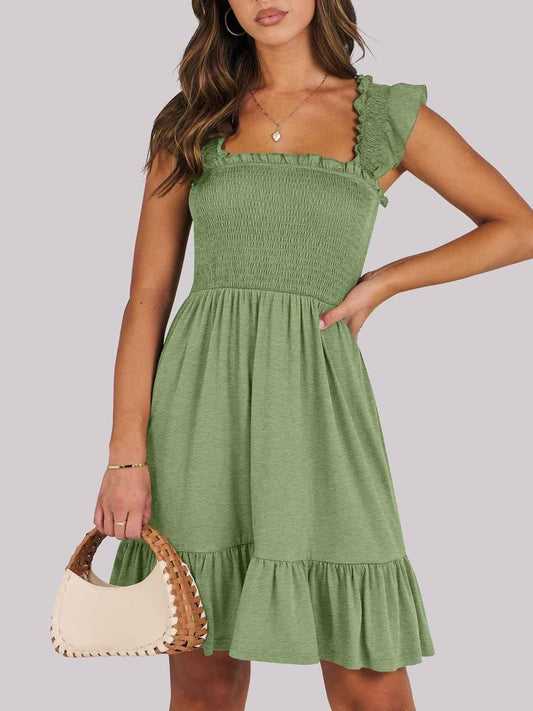 Smocked Ruffle Hem Mini Dress