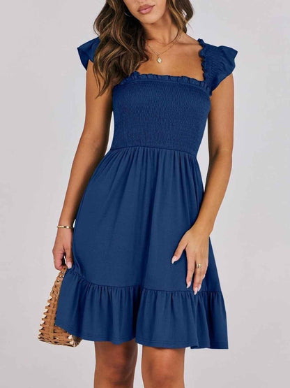 Smocked Ruffle Hem Mini Dress