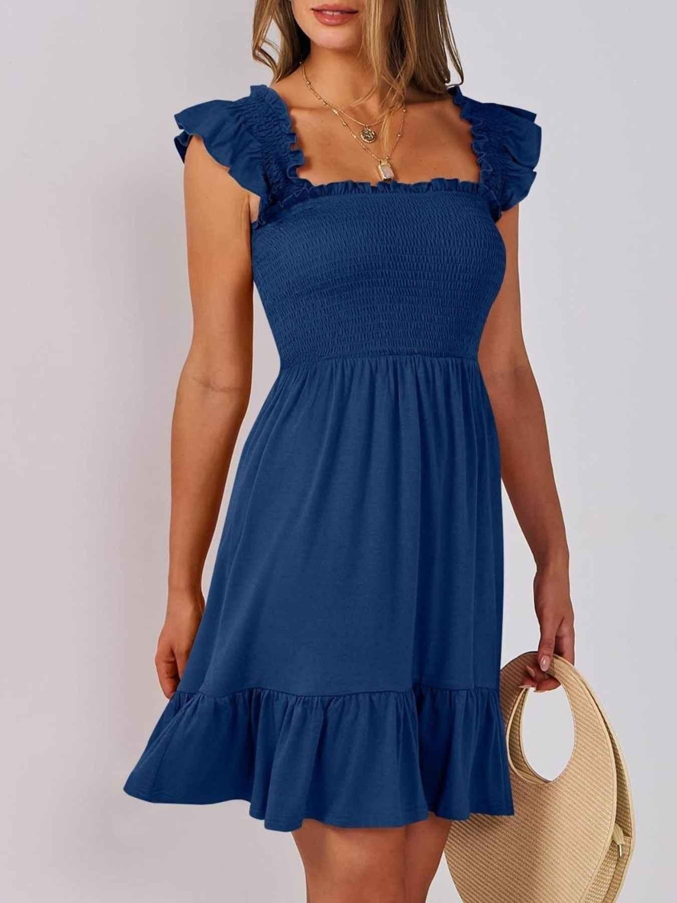 Smocked Ruffle Hem Mini Dress