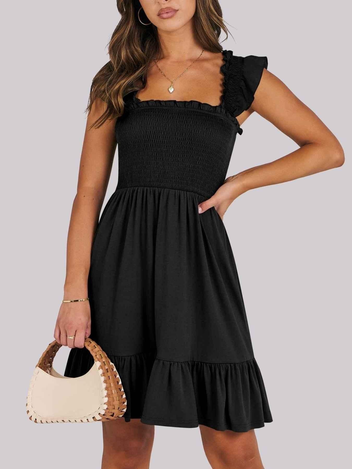 Smocked Ruffle Hem Mini Dress