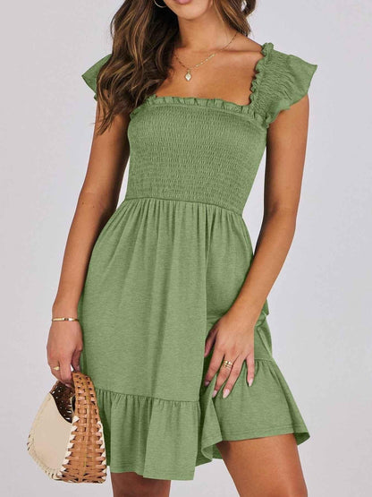 Smocked Ruffle Hem Mini Dress