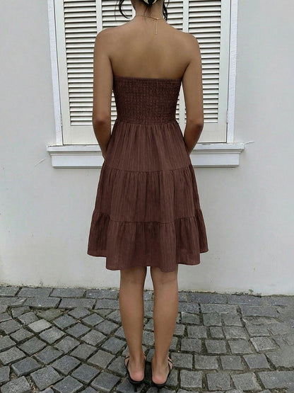 Smocked Strapless Tiered Ruffle Mini Dress