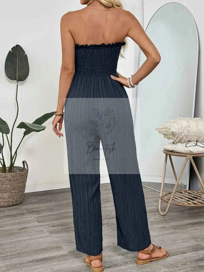 Smocked Tube Wide Leg Jumpsuit