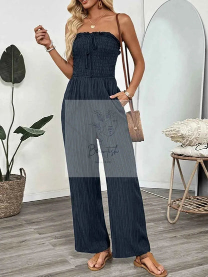 Smocked Tube Wide Leg Jumpsuit