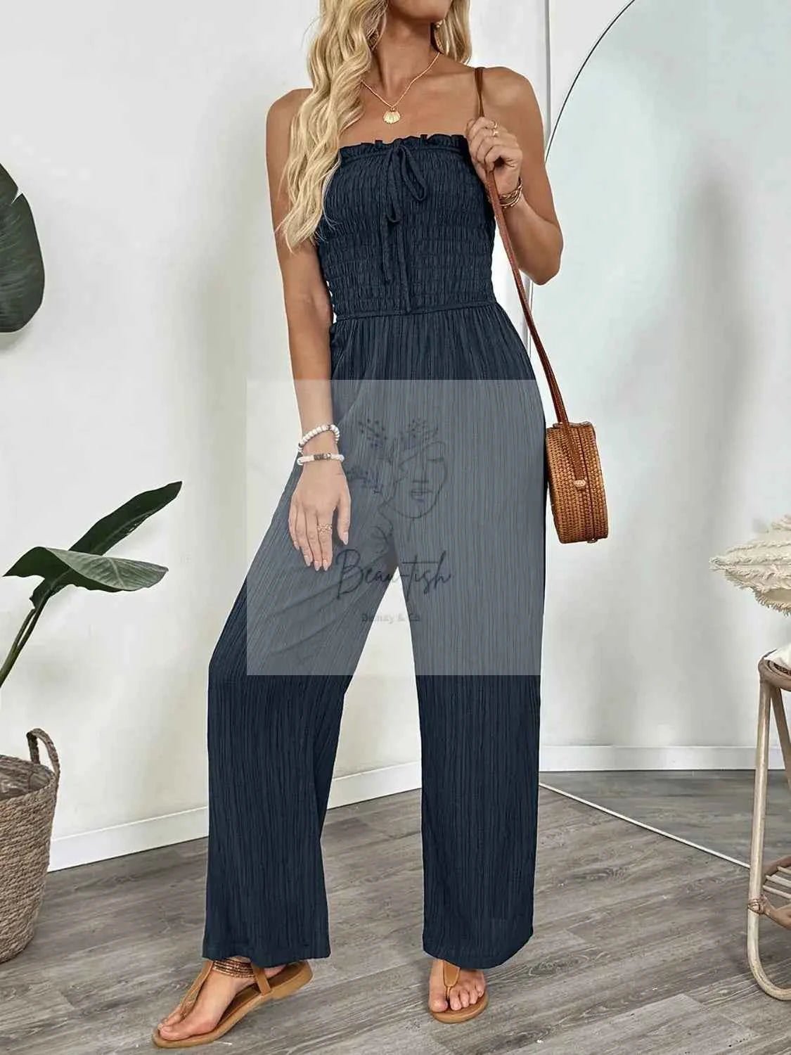 Smocked Tube Wide Leg Jumpsuit