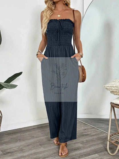 Smocked Tube Wide Leg Jumpsuit