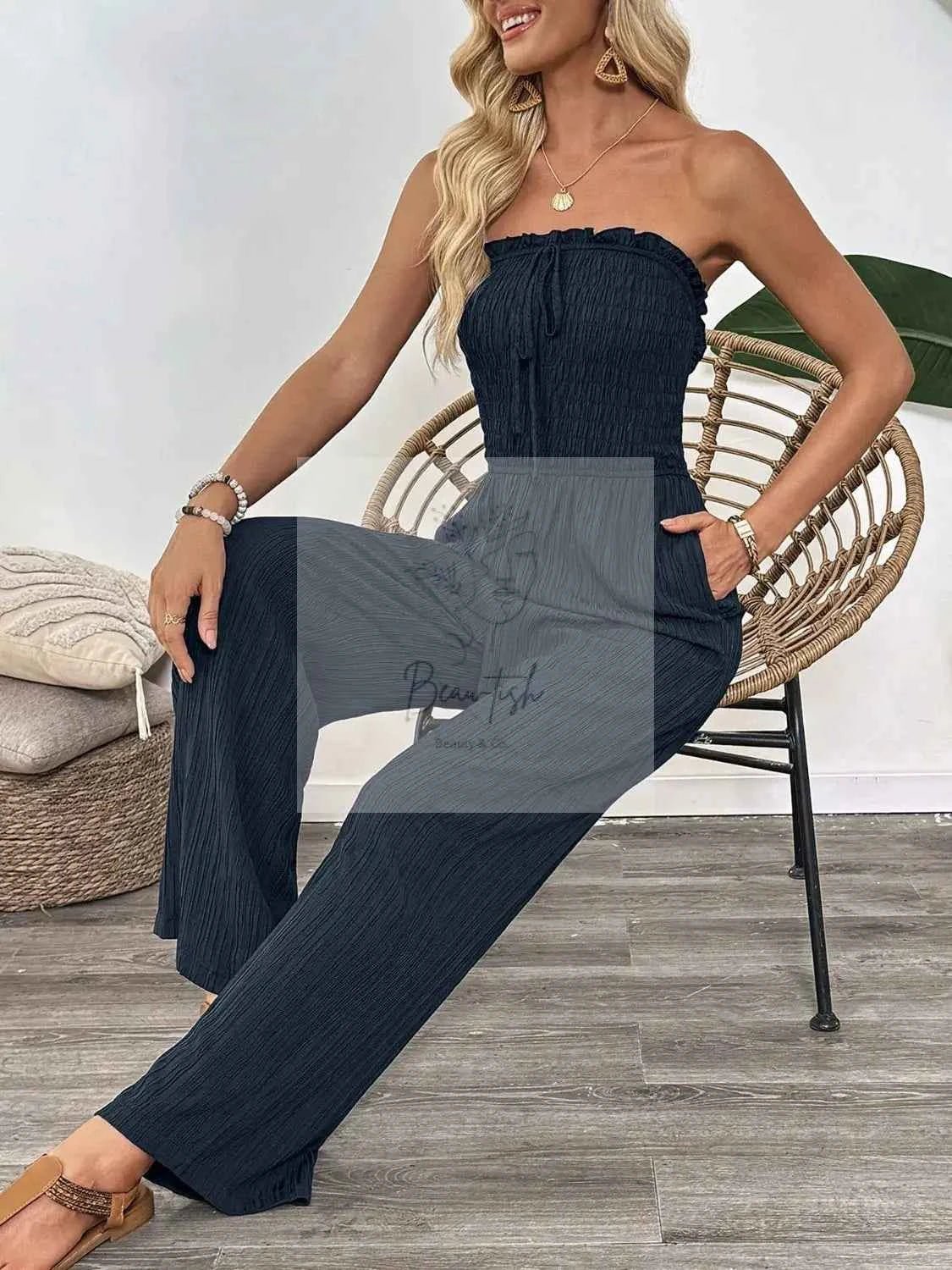 Smocked Tube Wide Leg Jumpsuit