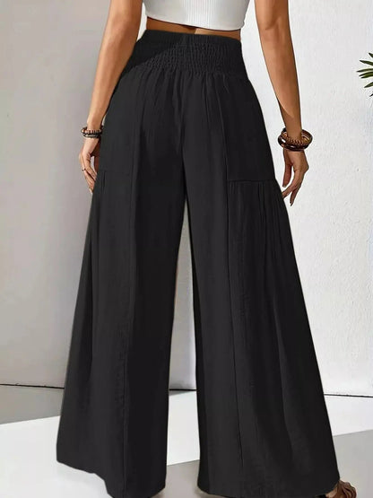 Smocked Waist Wide Leg Pants