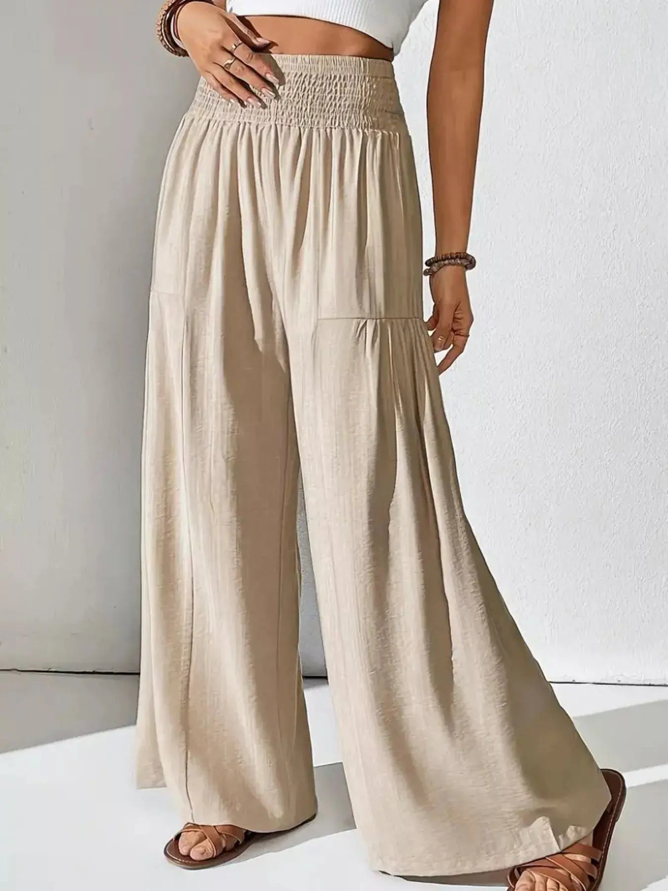Smocked Waist Wide Leg Pants