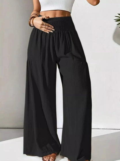 Smocked Waist Wide Leg Pants