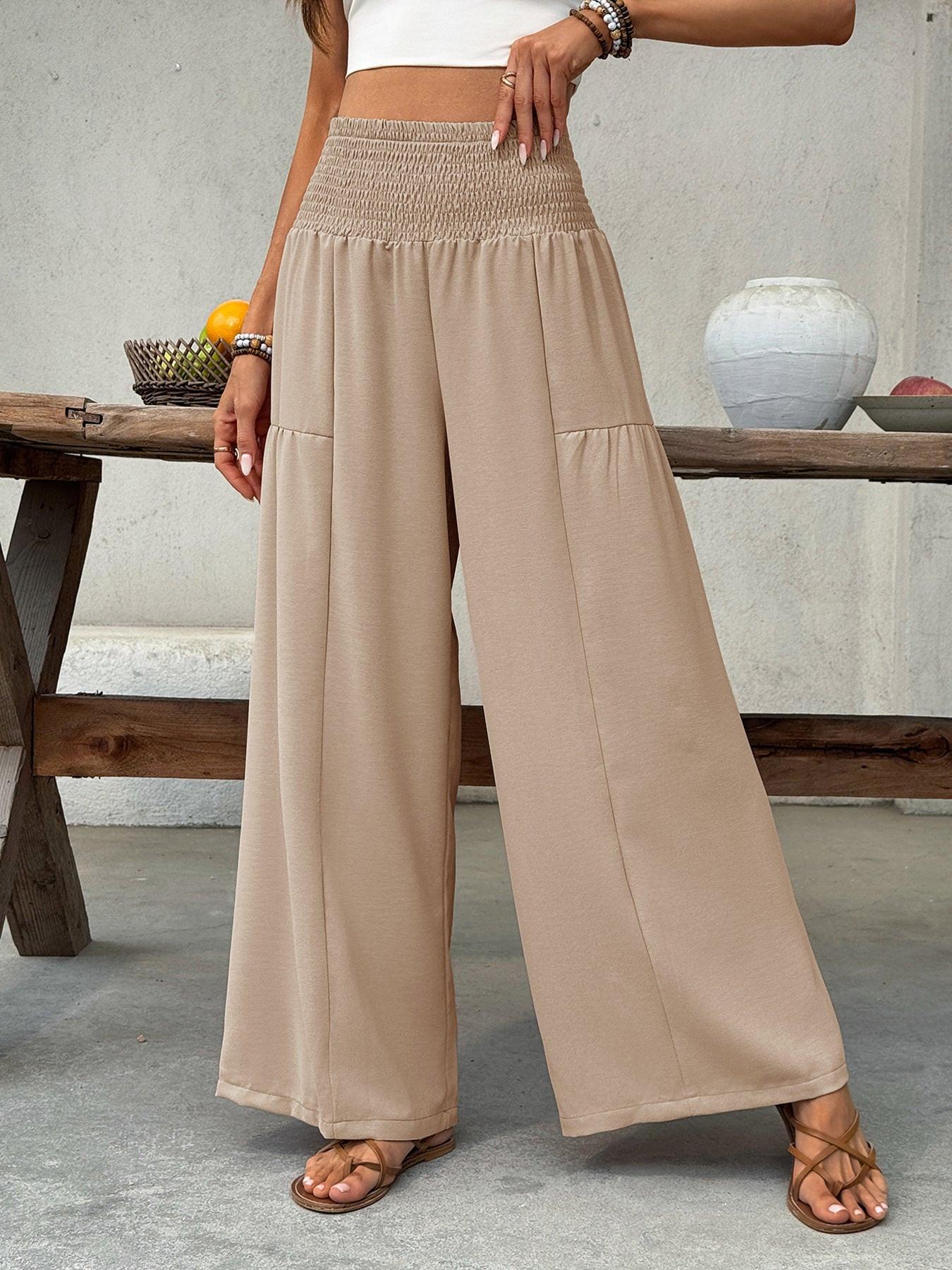 Smocked Waist Wide Leg Pants