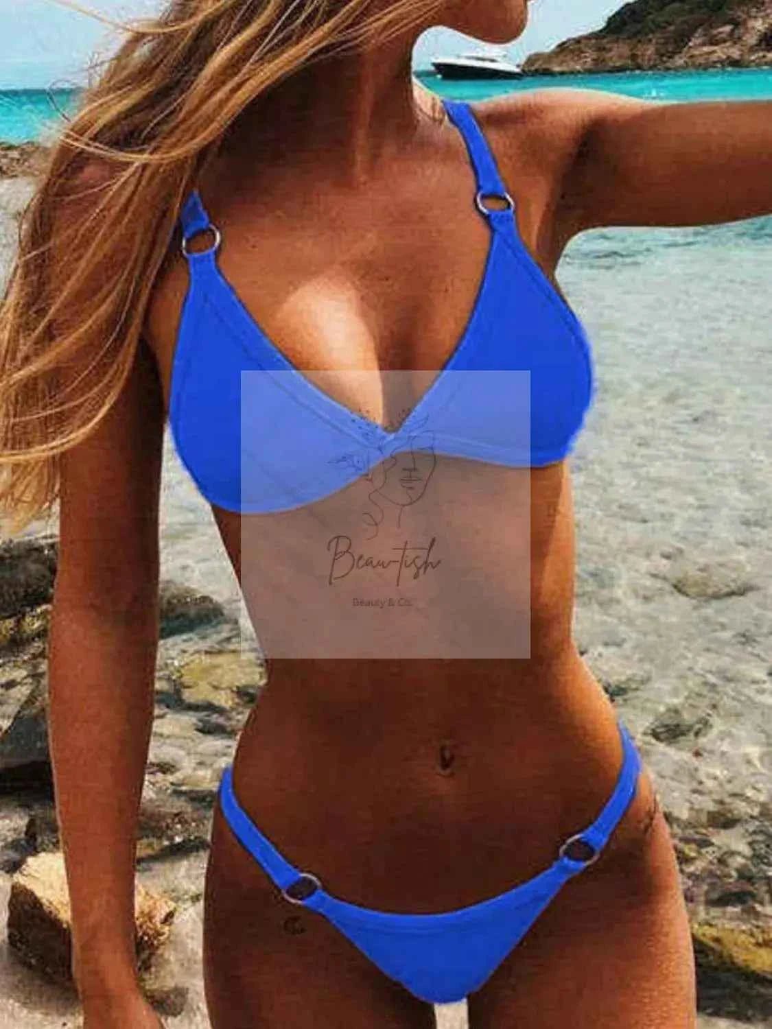 Solid Color Ring Detail Bikini Set