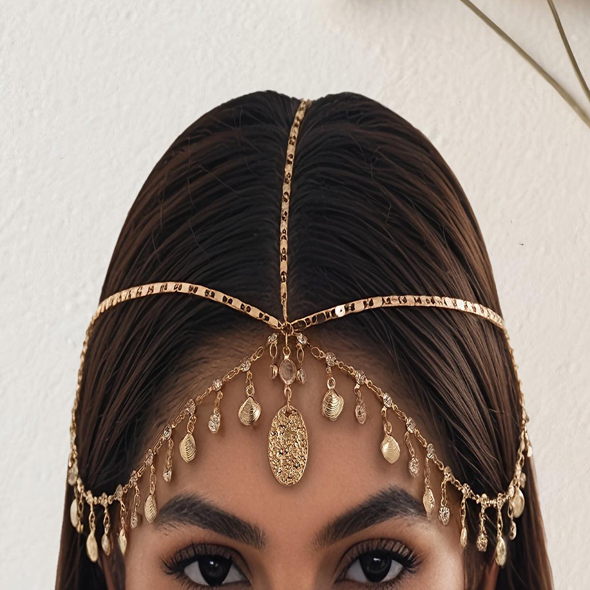 Sparkling Fashion Bridal Wedding Forehead Hair Accessory - Middle Eastern Indian Style Tassel Head Chain