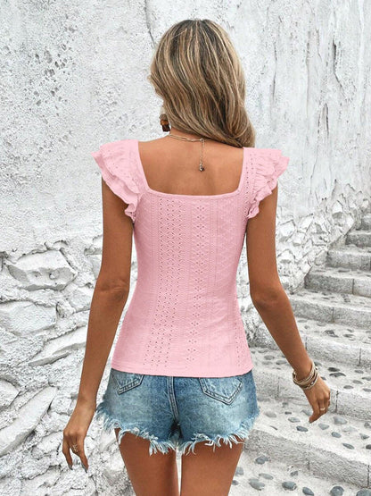Square Neck Ruffle Sleeve Top