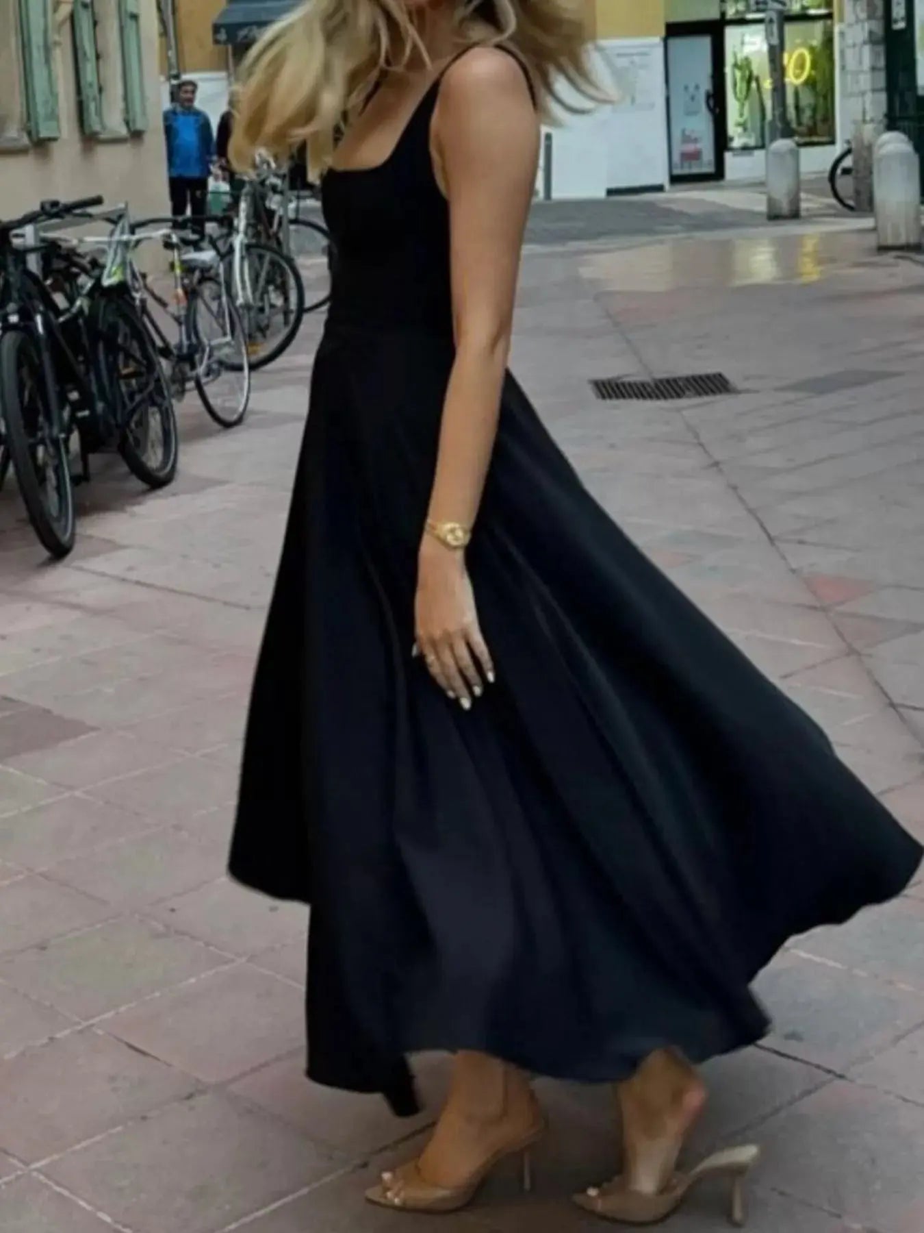 Square Neck Wide Strap A - Line Dress