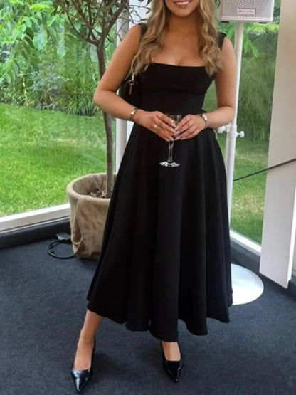 Square Neck Wide Strap A - Line Dress