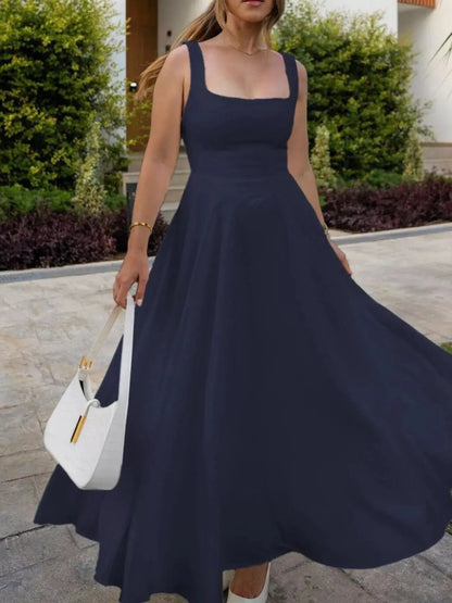 Square Neck Wide Strap A - Line Dress