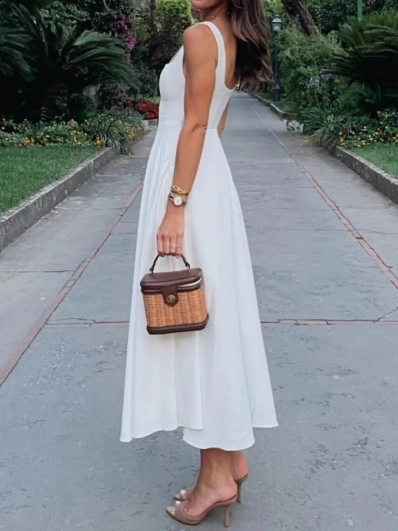 Square Neck Wide Strap A - Line Dress