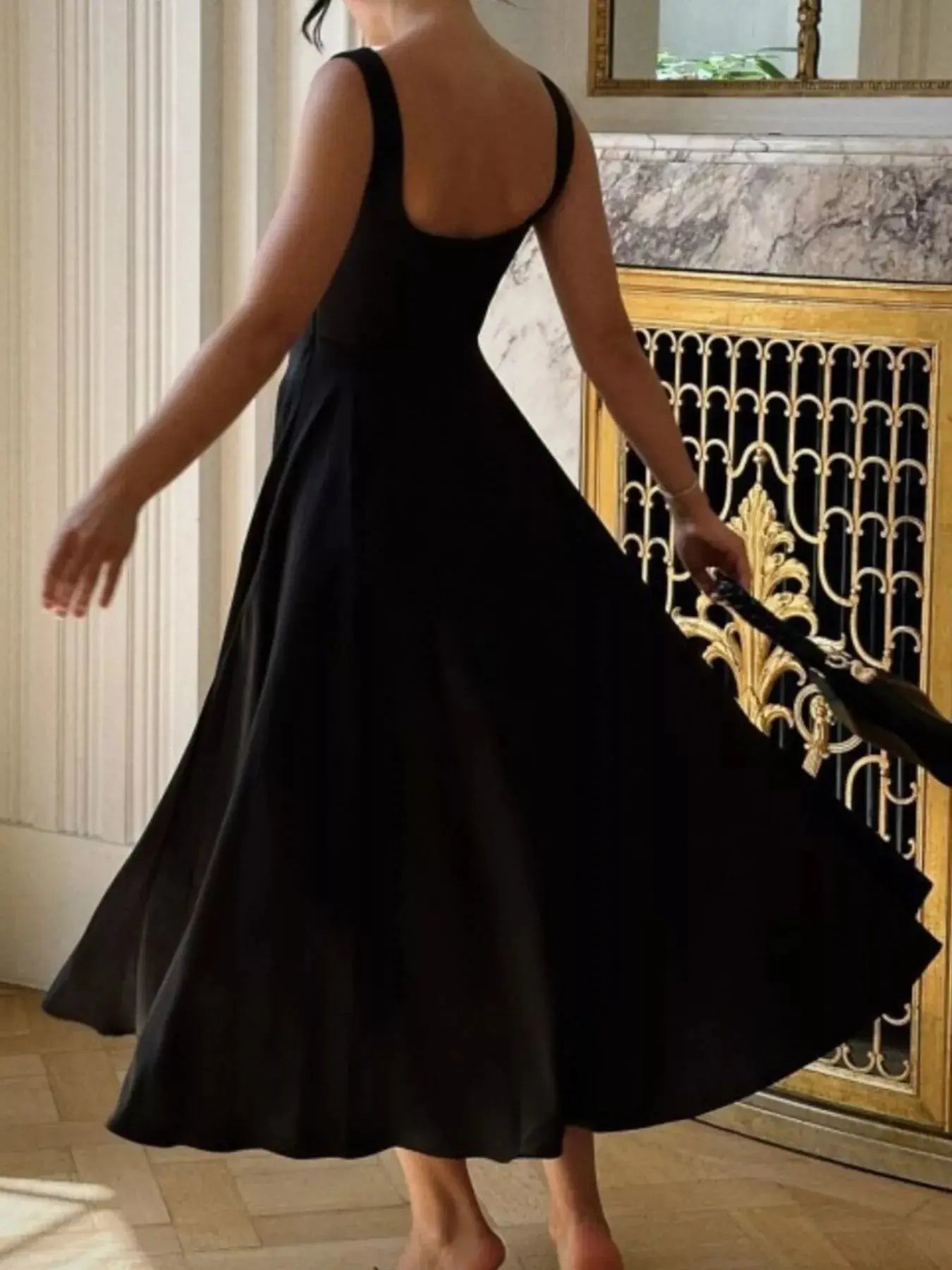 Square Neck Wide Strap A - Line Dress