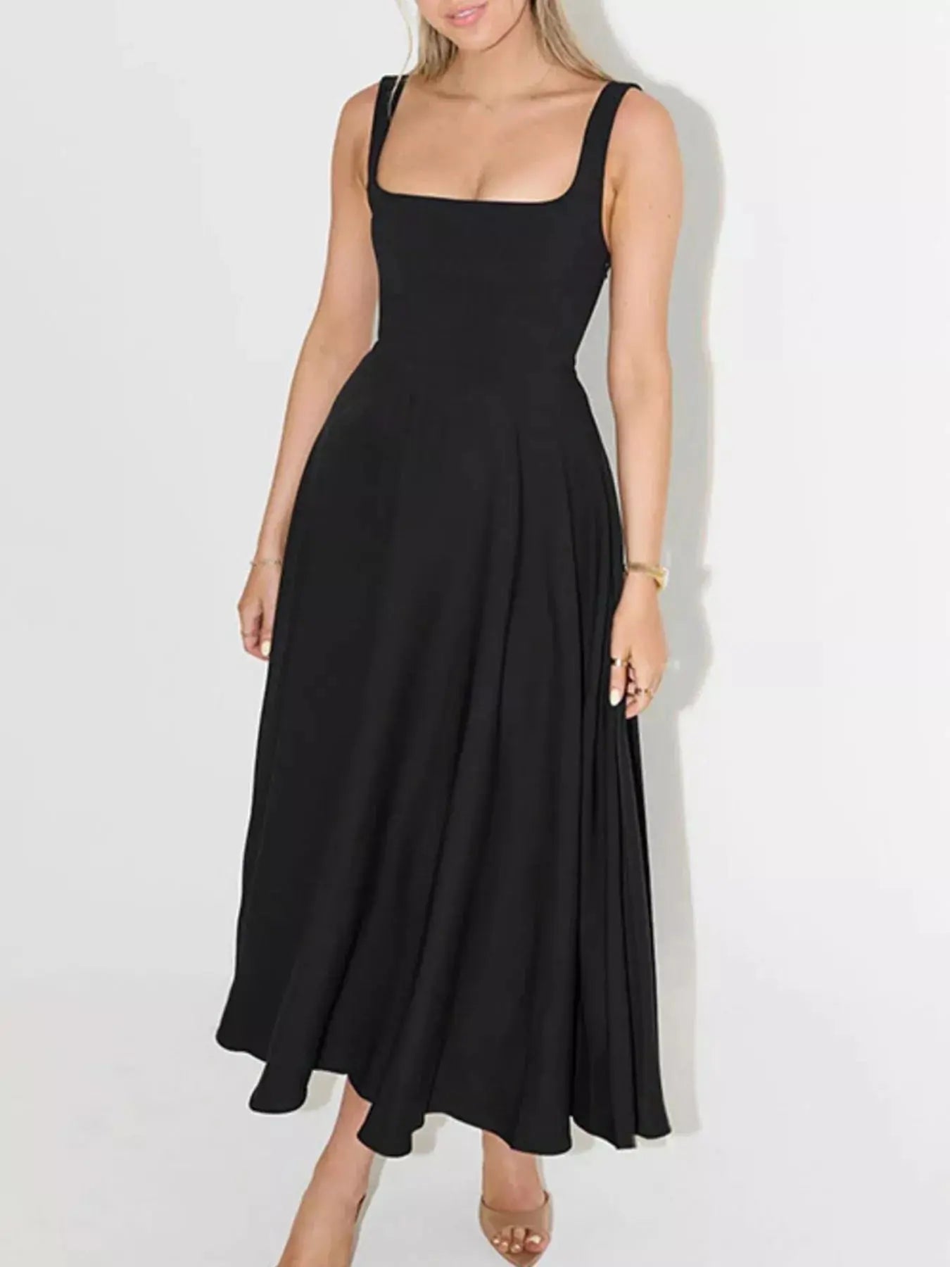 Square Neck Wide Strap A - Line Dress