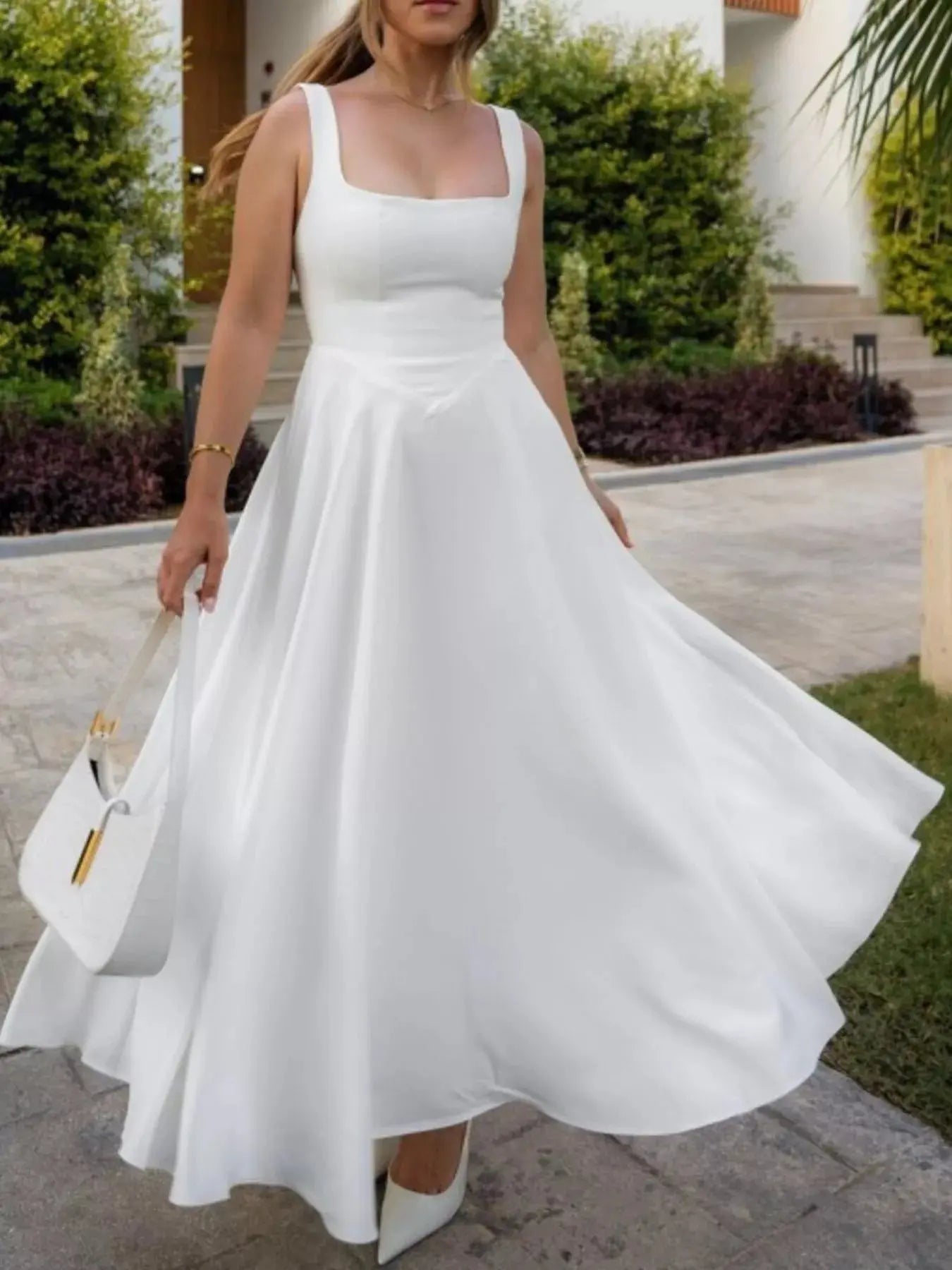 Square Neck Wide Strap A-Line Dress
