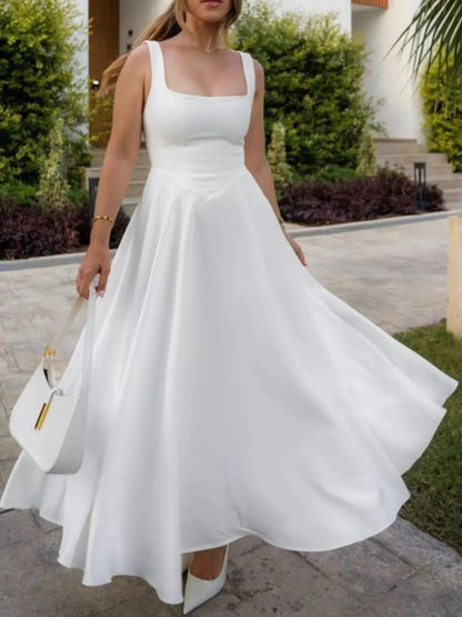 Square Neck Wide Strap A - Line Dress