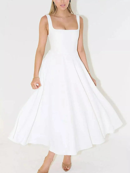 Square Neck Wide Strap A - Line Dress