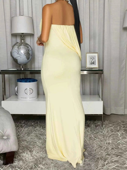 Strapless Draped Maxi Dress