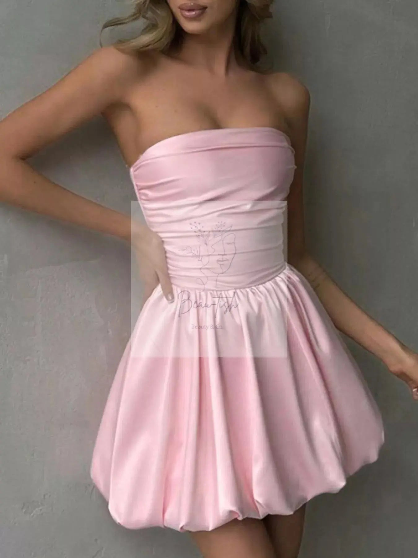 Strapless Ruched Mini Bubble Dress