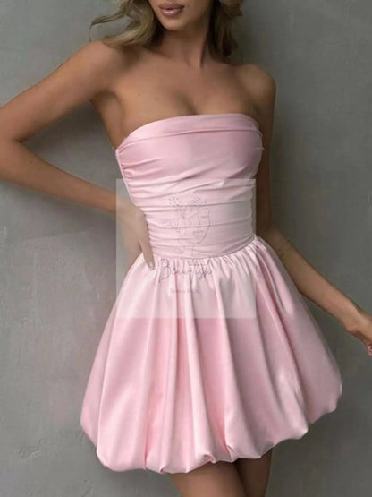 Strapless Ruched Mini Bubble Dress
