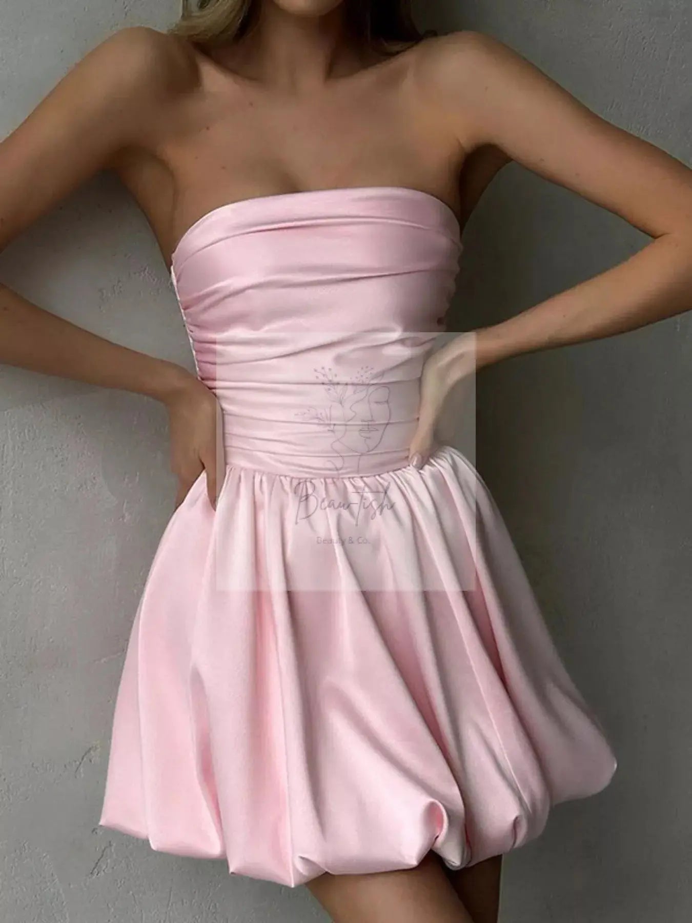 Strapless Ruched Mini Bubble Dress