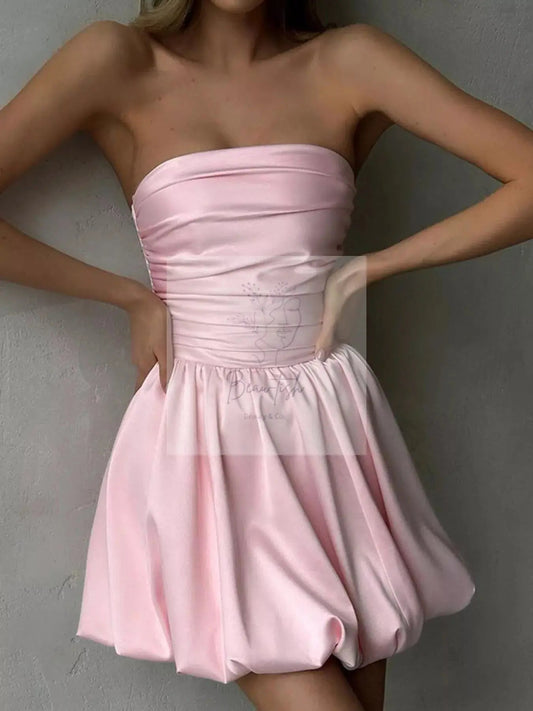 Strapless Ruched Mini Bubble Dress